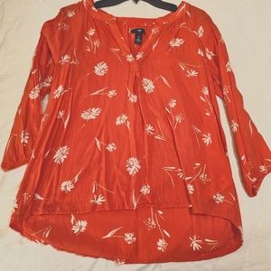 Gap Coral and White Printed Women's 3/4 Sleeve Blouse Sz M